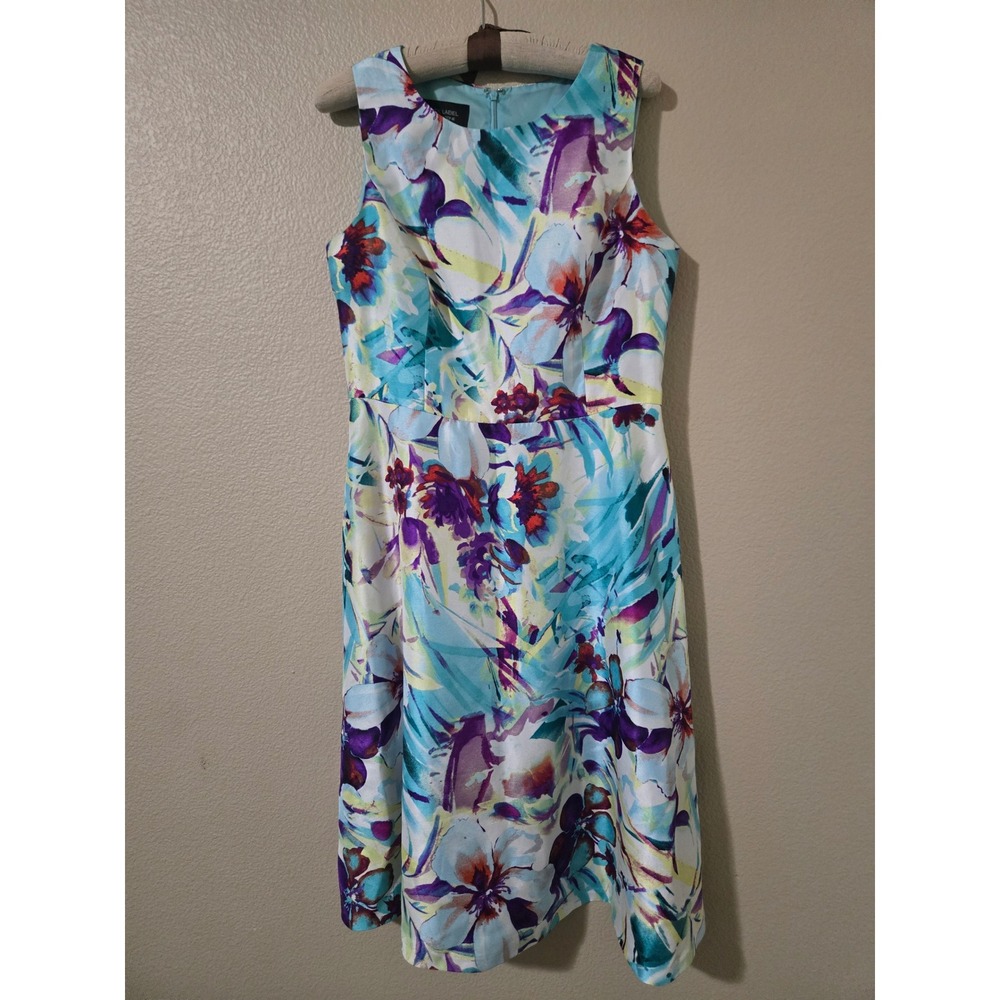 Black Label by Evan-Picone Floral Watercolor Dress Turquoise Purple 8